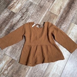 Madewell | NWT Brown Peplum Long Sleeve Blouse